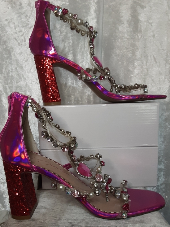 Betsey Johnson Hot Pink Rhinestone Dress Shoes With Glitter Heels - Picture 7 of 16